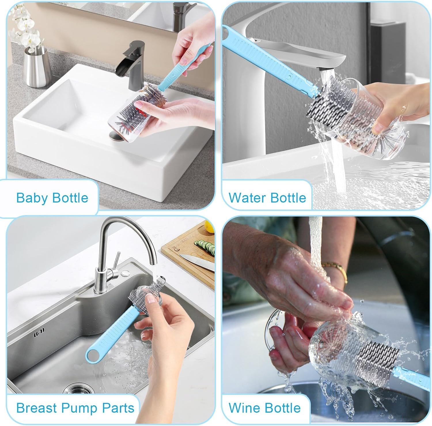 Travel Bottle Cleaner Kit, Baby Bottle Brush Set with Extendable Liquid Silicone Brush, Nipple Brush, Straw Brush, Drying Rack, Bottle Soap Dispenser, Baby Bottle Scrubber Brush for New Mom