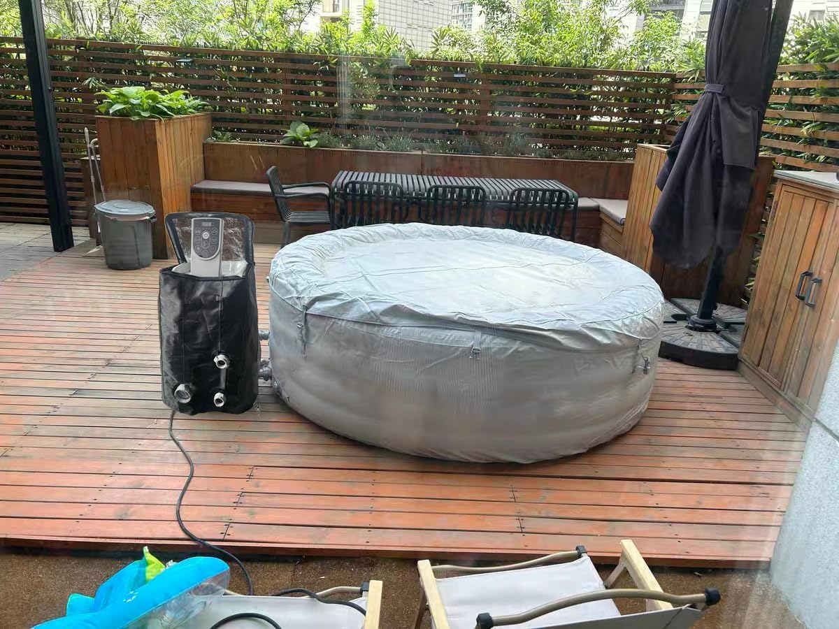 XCZ Hot Tub Pump Cover. with Thermal Insulation Aluminum Film, Waterproof, Sunscreen, Insulation. Spa Heat Pump Insulation Cover. (Black, Cover Only) image number 2