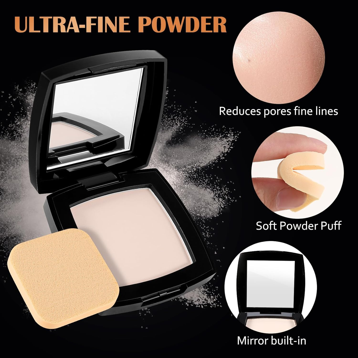 Setting Powder, Oil Control Pressed Powder, Long-Lasting Matte Face Powder Pore Minimization, Flawless Finishing Powder Makeup, Portable Face Powder Compact with Mirror and Puff image number 2