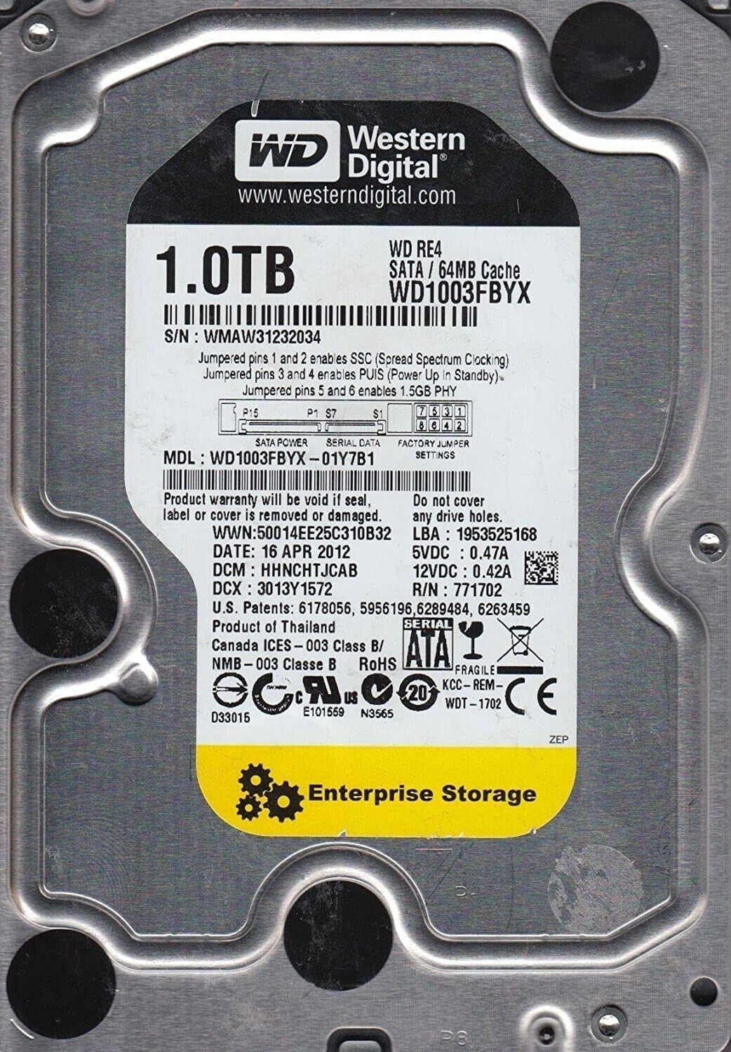 Western Digital 3.5" 1TB (WD1003FBYX-01Y7B1) 7200RPM SATA 3 Hard Drive (Renewed) image number 1