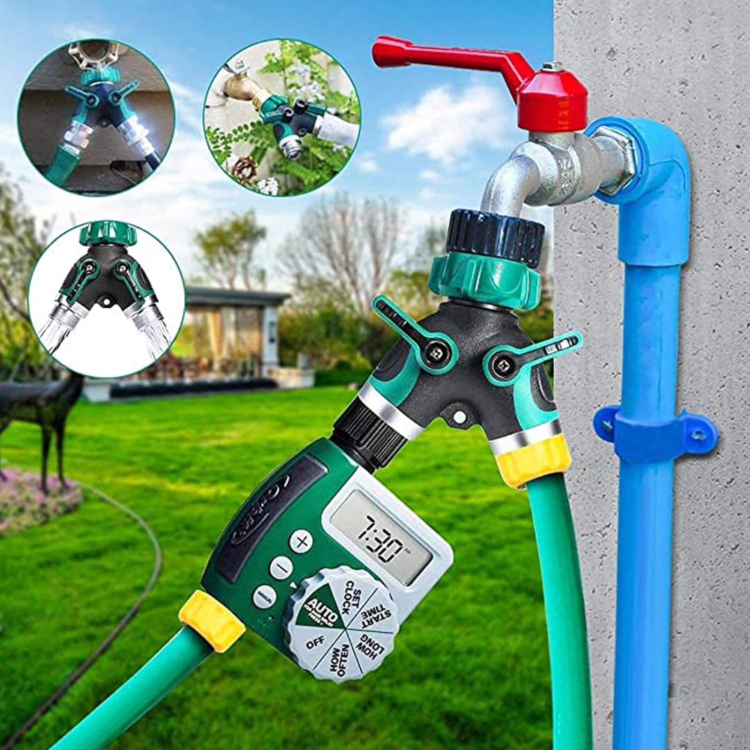 Hose Splitter, Garden Hose Splitter 2 Way, Heavy Duty Metal Water Hose Splitter with Long Handle Shut off Valves 3/4 Inch Y Connector Garden Faucet Splitter for Outdoor Gardening with 2 Rubber Washers image number 4