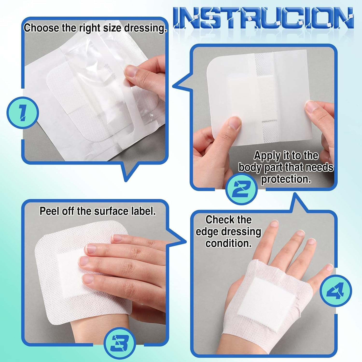 Wound Dressings Adhesive, 10 Pack Waterproof Sterile Dressing Pads Padding with Absorbent Patch, Individually Wrapped(10 X 10Cm) image number 1