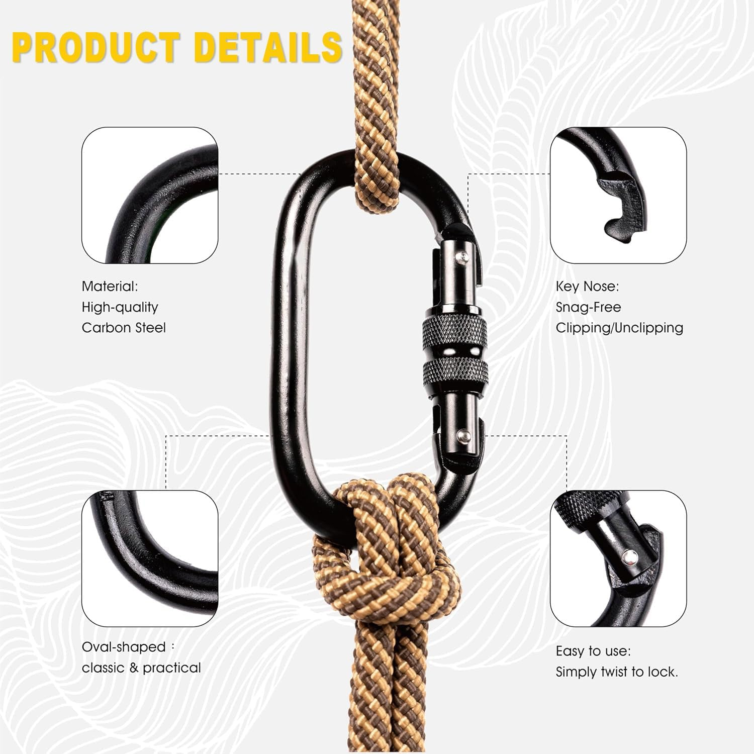 IONPSHG 25KN Heavy Duty Carabiner Clip Large Carabiner Clip Climbing Hook with Screwgate Multipurpose for Keychains Hammock Camping Gym Hiking Outdoor image number 2