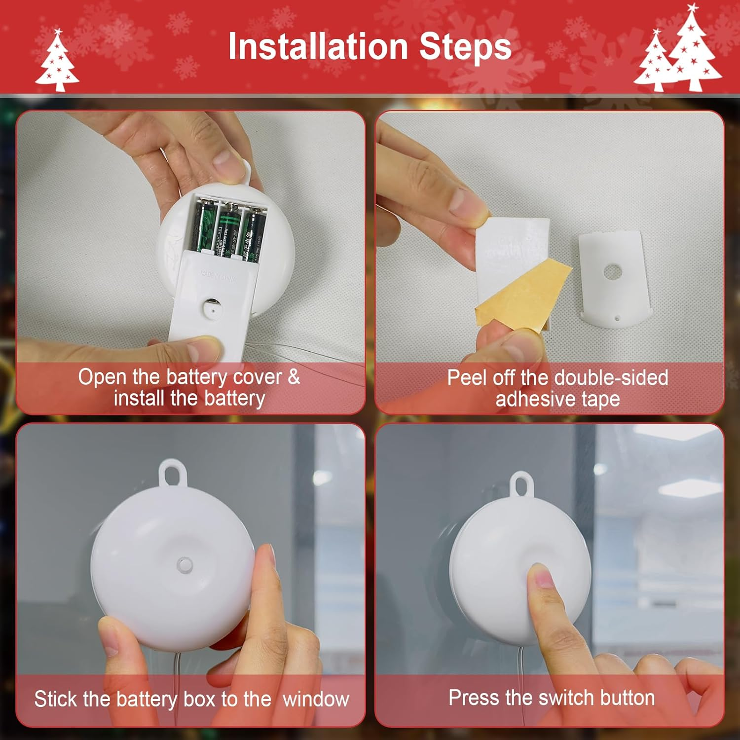 BAOMING Christmas Decoration Window Lights Set Star Ring Bell and Christmas Tree Lights Warm White Battery Operated for Window Door Interior Walls Decorating image number 3