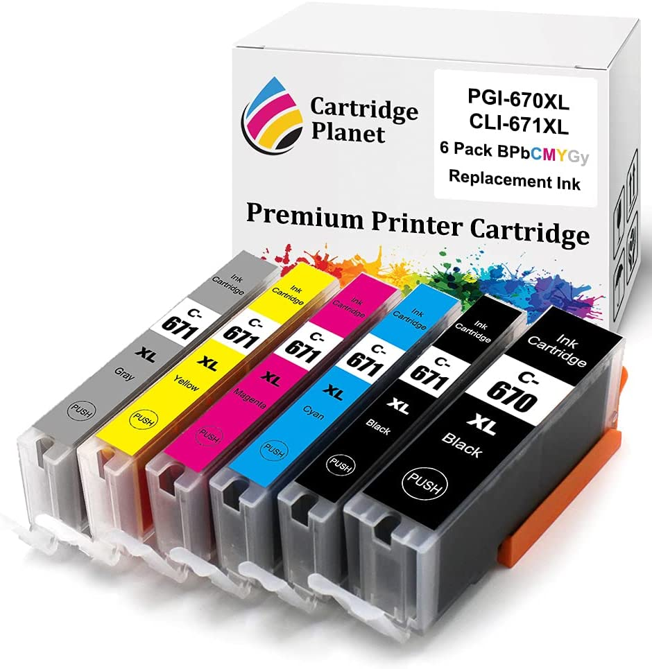 Cartridge Planet 6 Pack (1BK,1PBK,1C,1M,1Y,1GY) Compatible Ink for Canon PGI-670XL CLI-671XL PGI670XL CLI671XL for Canon MG7760 MG7765 MG7766 TS8060 TS9060