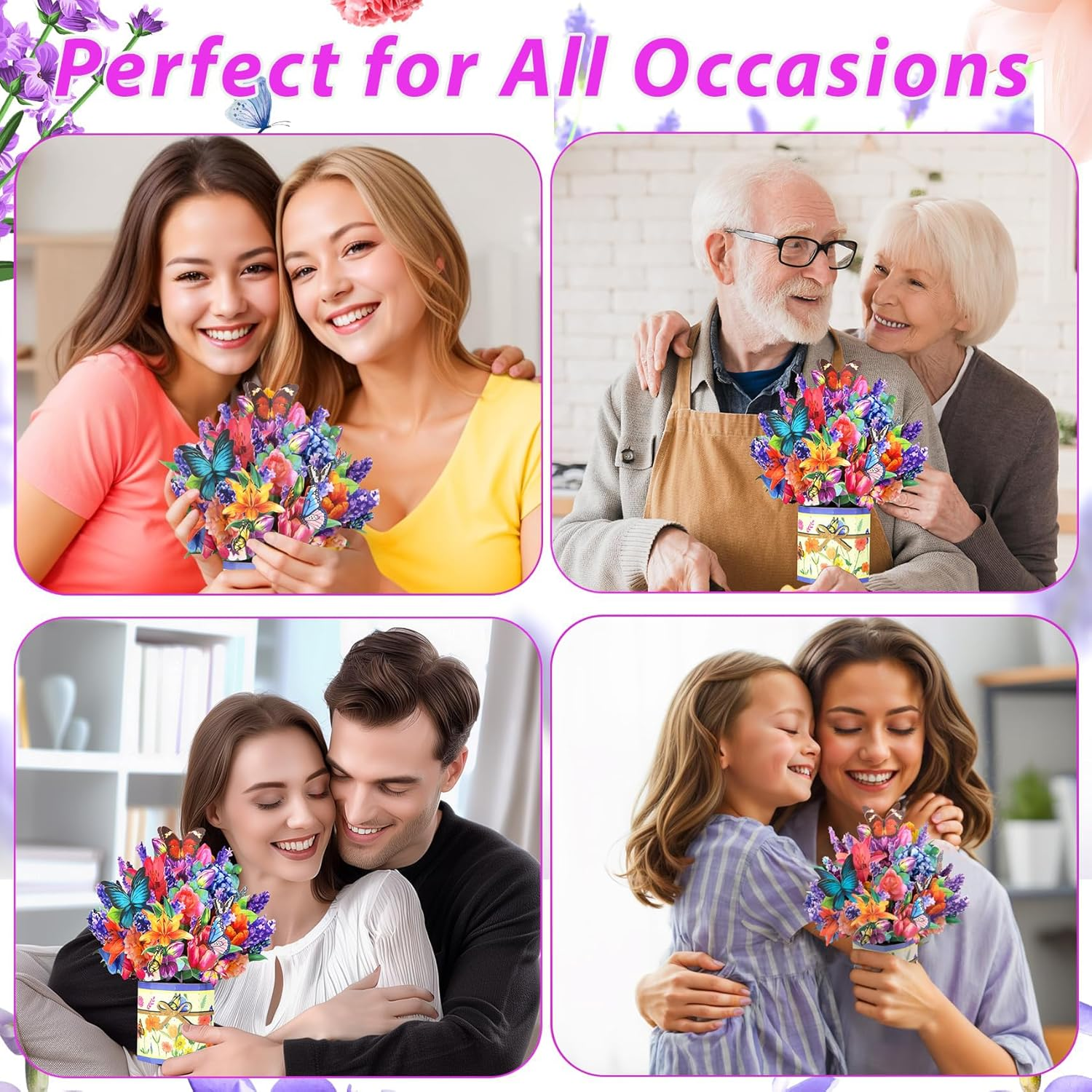 Flower Pop up Card Happy Mothers Day Card 3D Mothers Day Greeting Cards Carnation Flower Bouquet with Note Card and Envelope for Mom Birthday, Anniversary, Mother'S Day (Mixed Flower Butterfly) image number 2