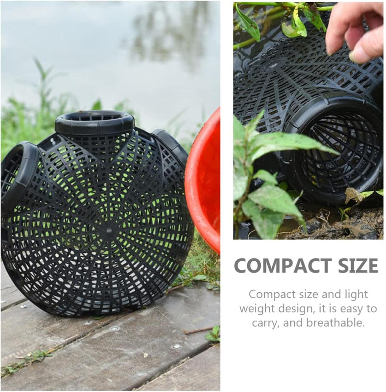 Crab Cage, Foldable Crab Trap Net, Multi Entry Catch Basket, Easy Use Bait Chamber, Saltwater Freshwater Fishing Gear, Durable Mesh Construction, Outdoor Marine Equipment, Black 3-Door Trap image number 6