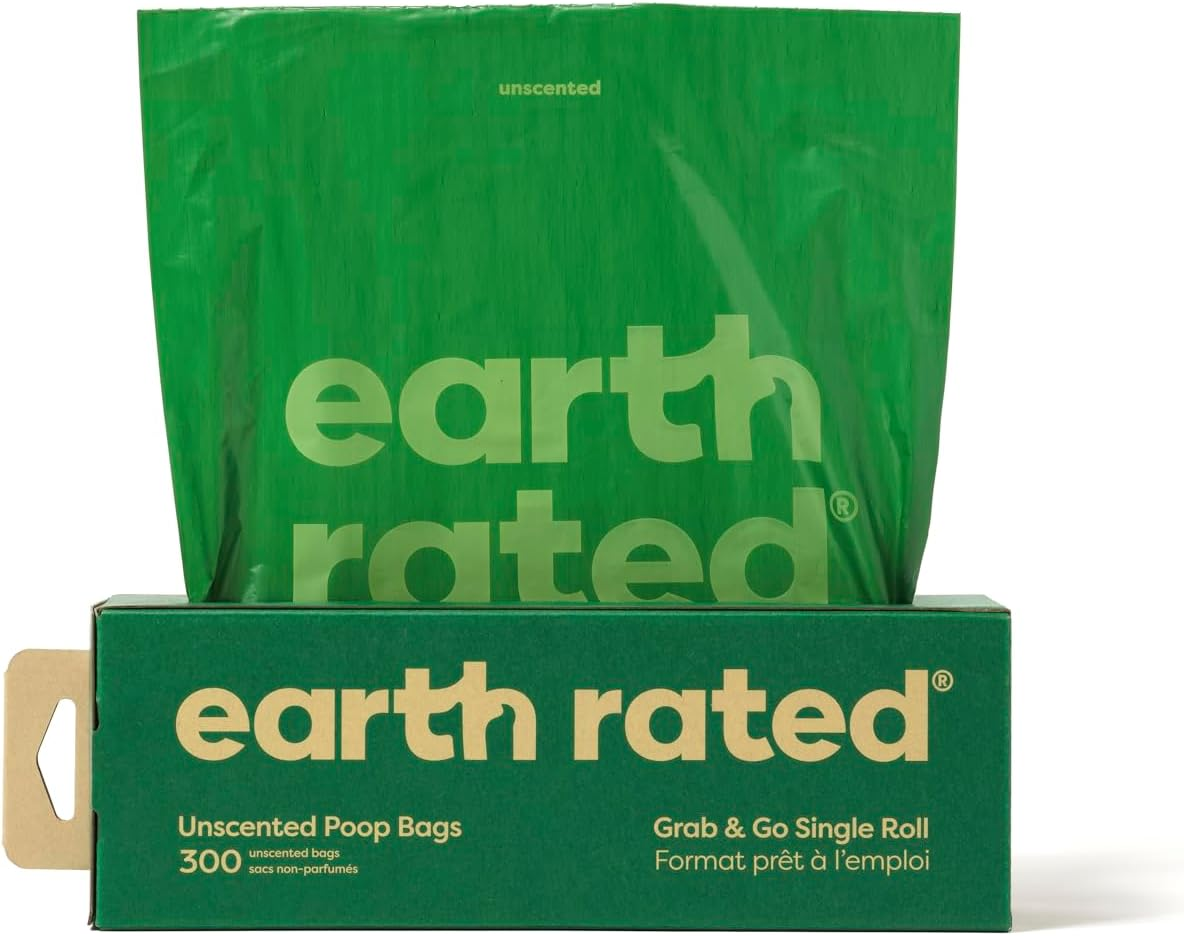 Earth Rated Dog Poop Bags, Thick Grab and Go Single Roll, Ideal for Backyard Pickups, Lavender Scented, 300 Bags