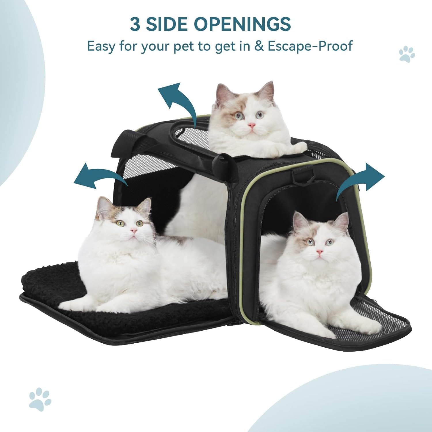 PETSFIT Soft Cat Carrier with Extendable Fleece Pet Mat, Kitty Carrier Airline Approved with Safety Leash for Pets up to 12 Lbs (44 * 26.5 * 27CM, Black) image number 6