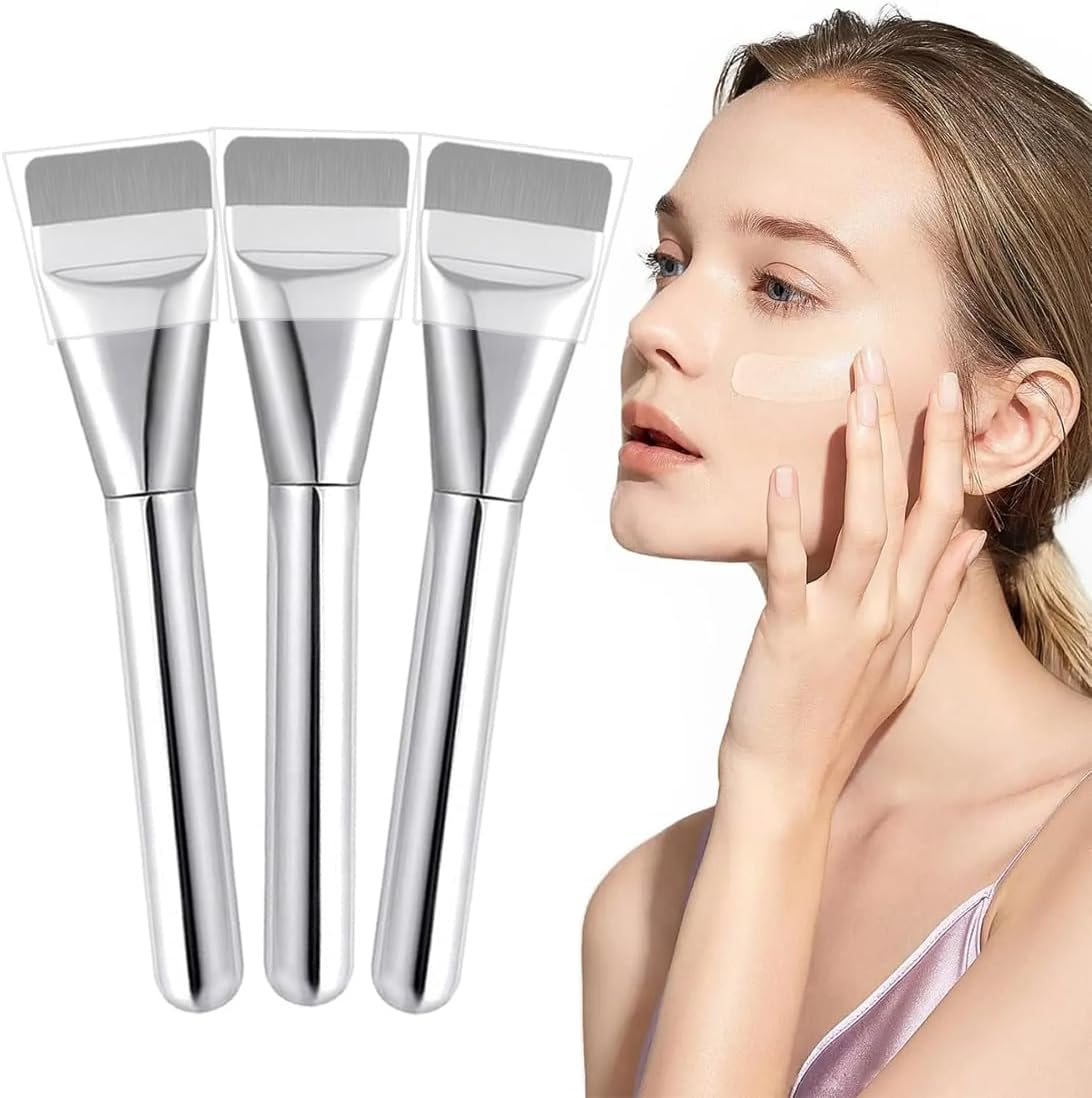 OUDQFCJ Pack of 3 Flat Foundation Brush Powder Brush for Liquid Foundation Concealer Brush Ultra Thin Foundation Brush Makeup Concealer Brush Girls Women with Protective Case image number 1