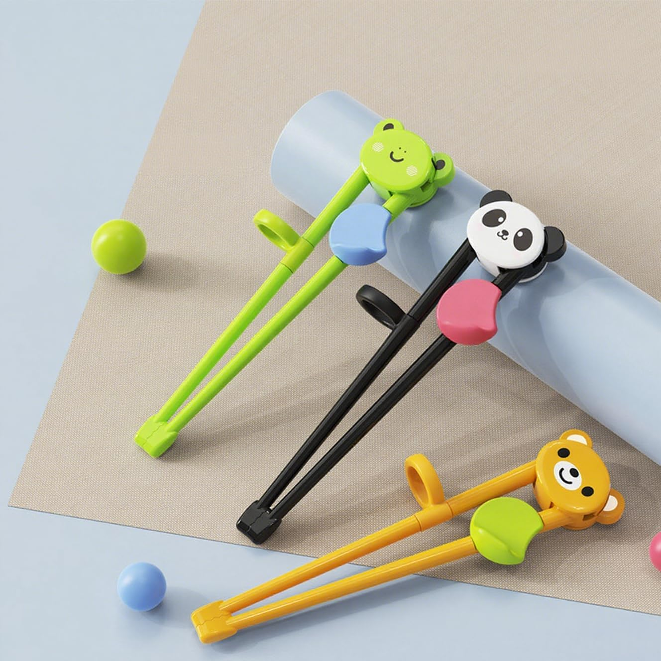 3 Pairs Training Chopsticks with Fun Animal Designs, Panda Bear Frog, ABS and Silicone Material, Ideal for Toddlers Learning to Use Chopsticks image number 2
