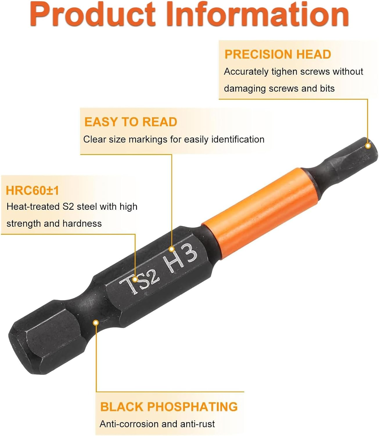 Rhoyee 7-Piece Magnetic Allen Wrench Drill Bit Set, 1/4&rdquo; Hex Shank, 2&rdquo; (50Mm) Long S2 Steel Impact Hex Screwdriver Bits, Metric & SAE Sizes, Durable Power Tool Set for Automotive, DIY & Home Repairs image number 3