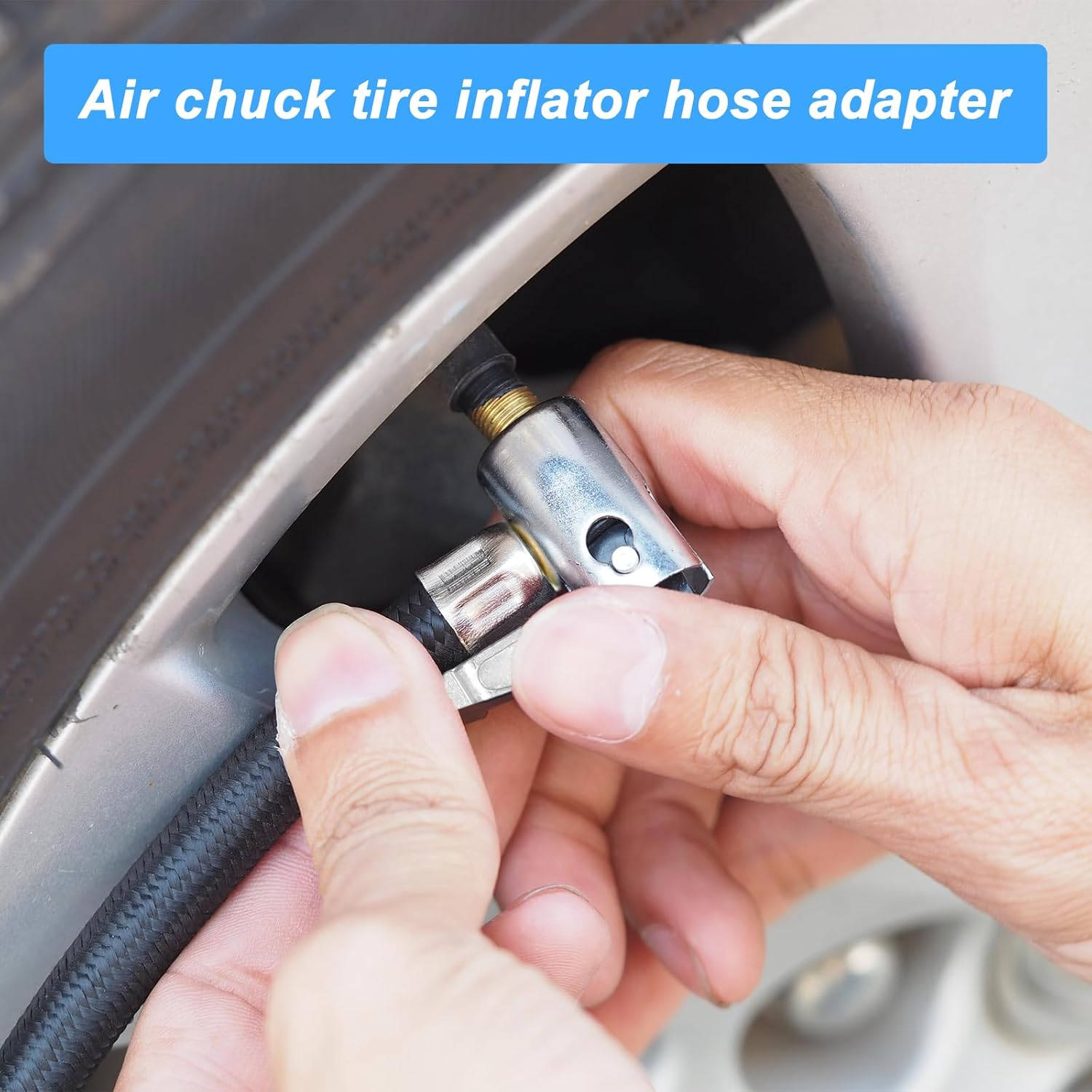 2 Pcs Tire Inflator Hose Adapter Lock on Air Chuck Locking, Metal Locking Air Chuck with Standard Tire Valve Thread No Leakage Inflating Nozzle for Portable Tires Pump, Airs Compressor image number 3