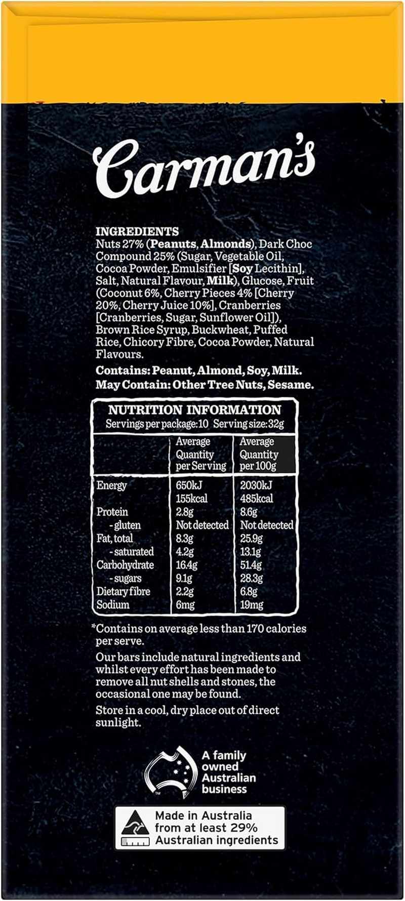 Carman'S Dark Choc Cherry & Coconut Nut Bar Value Pack 10X32G image number 1