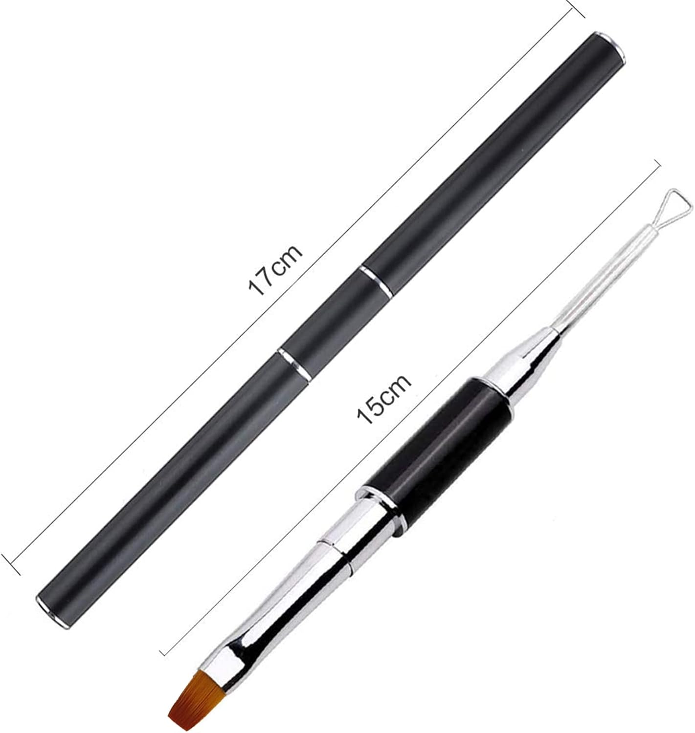 Kalolary 2Pcs Acrylic Dual-Ended Poly Gel Nail Brush, Gel Picker and Nail Pusher Peeler Scraper, Nail Polish Cuticle Remover Stainless Steel Gel for Nails Extension(Pink&Black) - Blue + Purple image number 3