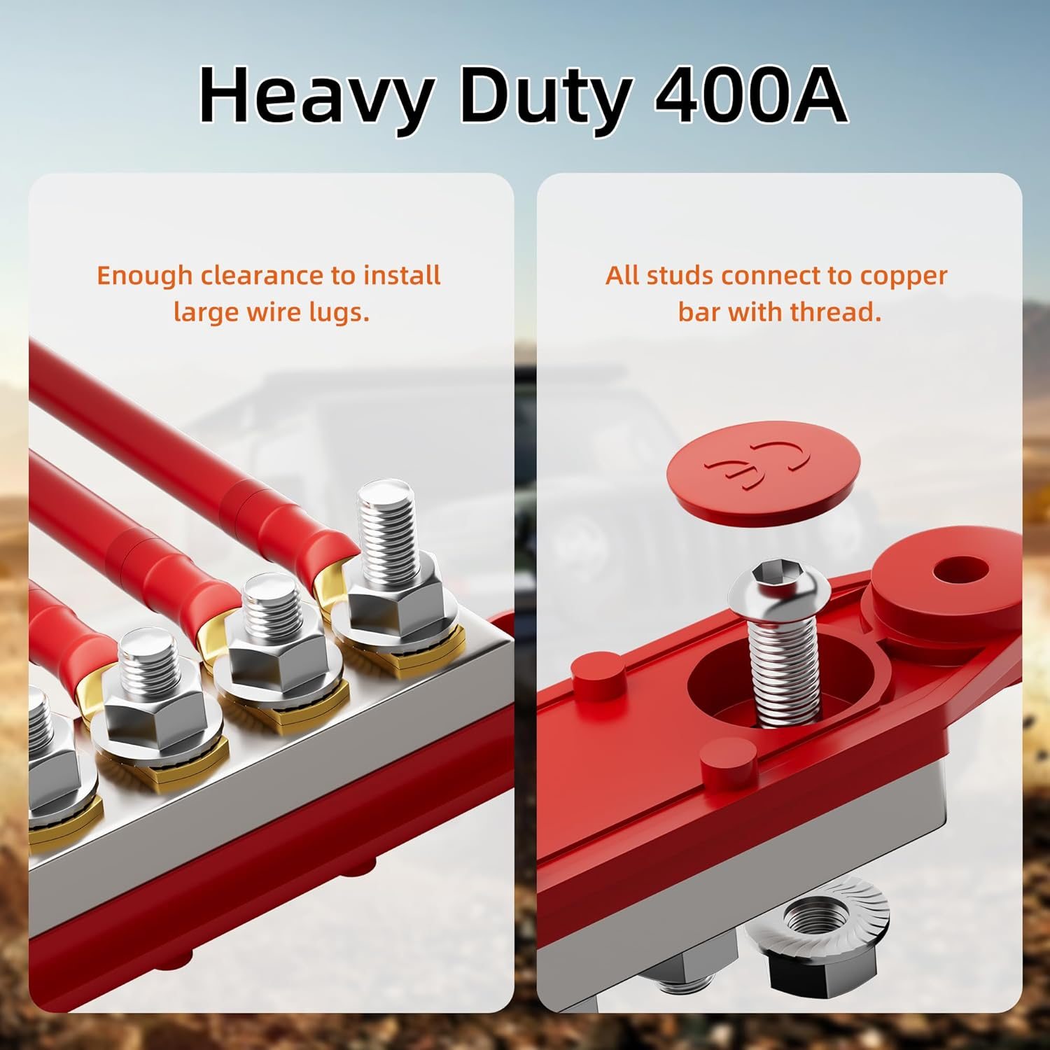 400A Bus Bar 12V Power Distribution Block 6 X 5/16" (M8) Terminal Studs 12 Volt Marine Bus Bar Positive & Negative for Boat Automotive Solar System image number 6