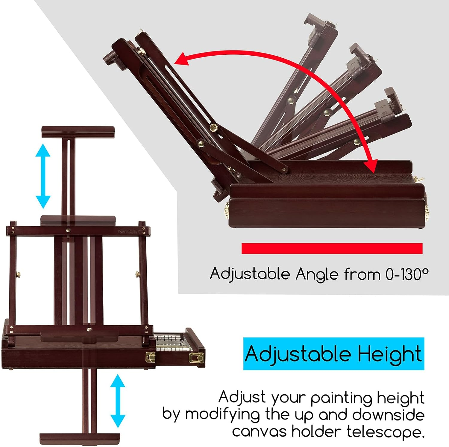 MEEDEN Studio Sketchbox Table Easel with Metal Lined Drawer - Adjustable Solid Beech Wood Tabletop Easel & Sketchbox Artist Easel with Storage, for Studio or Plein Air - Holds Max 34", Walnut Finish image number 2