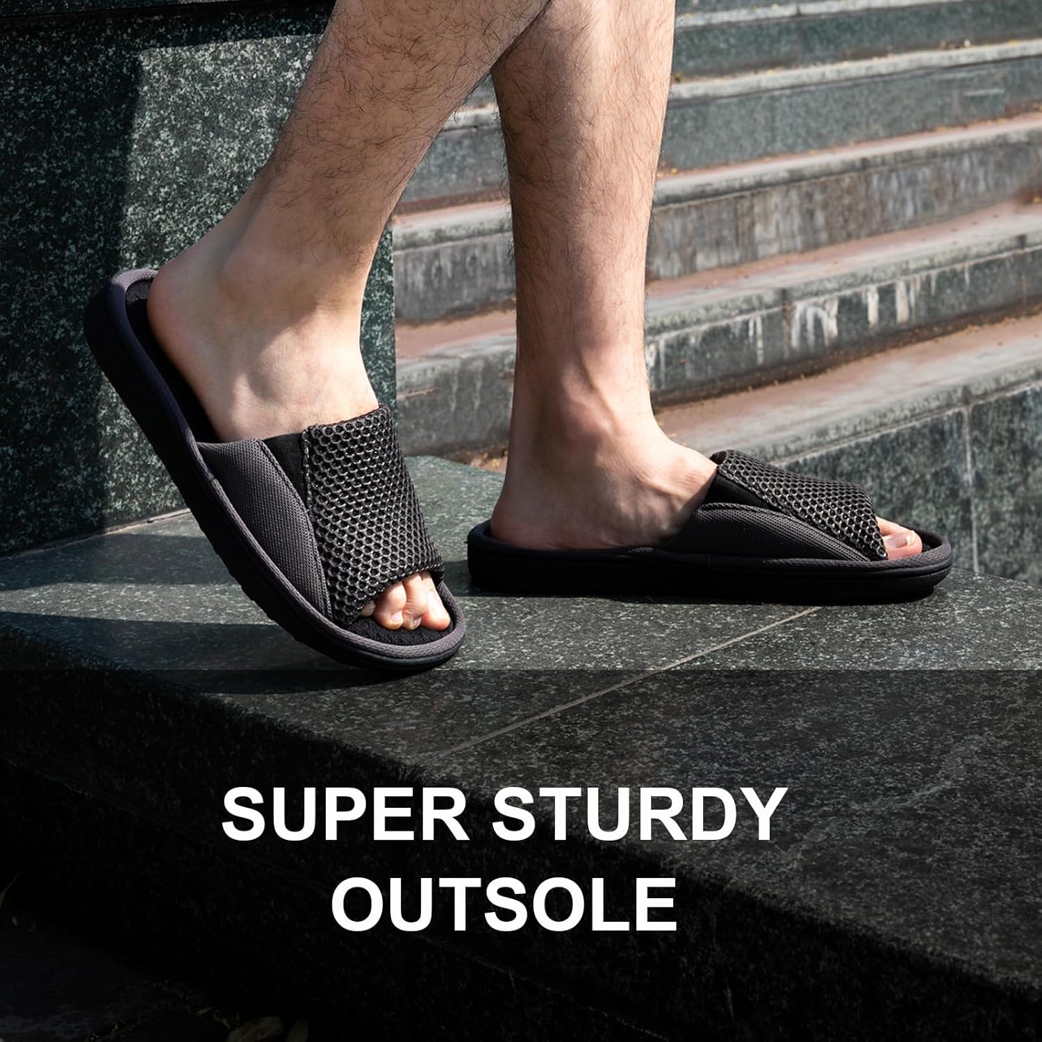 Longbay Men'S Comfy Memory Foam Slide Slippers Breathable Mesh Cloth House Shoes image number 2