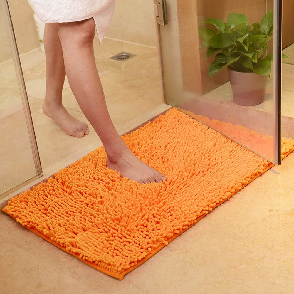 Vctops Orange Fall Plush Chenille Bath Rugs Extra Soft and Absorbent Microfiber Shag Rug, Non-Slip Runner Carpet for Tub Bathroom Shower Mat Orange 24" X 35" image number 4