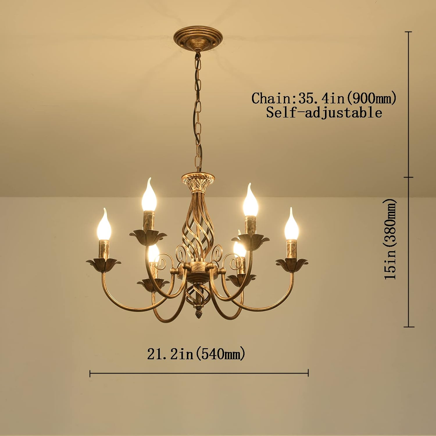 Jaycomey French Country Chandelier, Rustic 6 Light Bronze French Country Pendant Light Fixture, Vintage Metal Chandelier for Dining Room Kitchen Living Room Bedroom Hallway, E14 Base - Black/12 Light image number 5