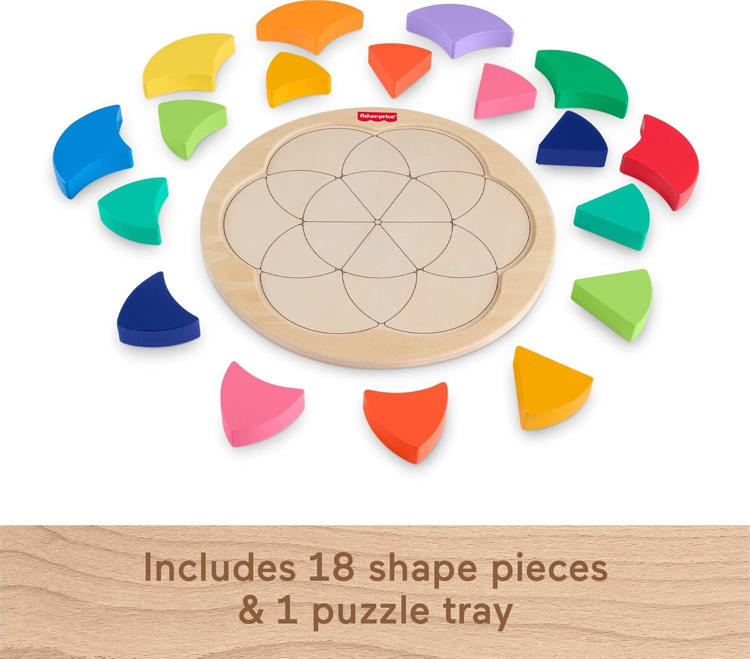 Fisher-Price Preschool Toy Wooden Color Wheel Puzzle, 19 Wood Pieces, Shape-Sorting Developmental Play for Kids Ages 3+ Years image number 1
