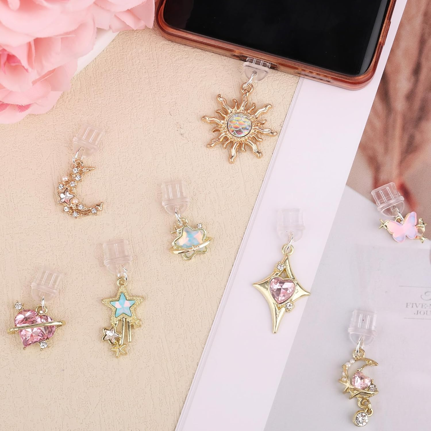 8Pcs Cute Dust Plug Charm Compatible with Kindle & Phone & Electronic Devices Type-C Charger Port, Fun Dust Plug Pendant for Electronic Devices Accessory image number 1