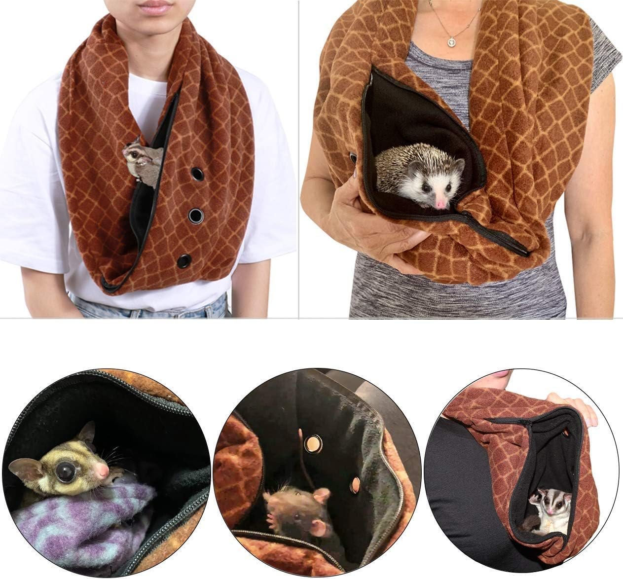 Pet Bonding Scarf (Black) - Carry Bonding Pouch - for Chinchillas, Hedgehogs, Rats, Sugar Gliders, Guinea Pigs, and Rabbits image number 3