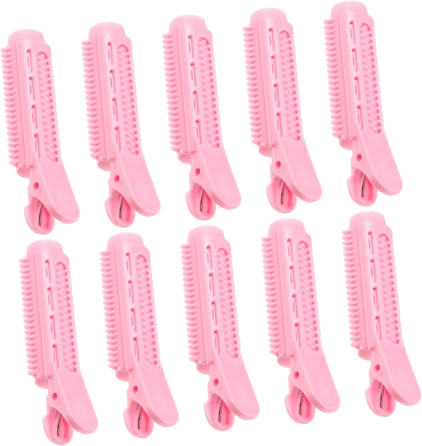 DEARMAMY 10Pcs Pink Hair Rollers for Bangs and Volume Root Clips for Curly Hair Self-Adhesive Roller Jaw Clamps and Sectioning image number 4