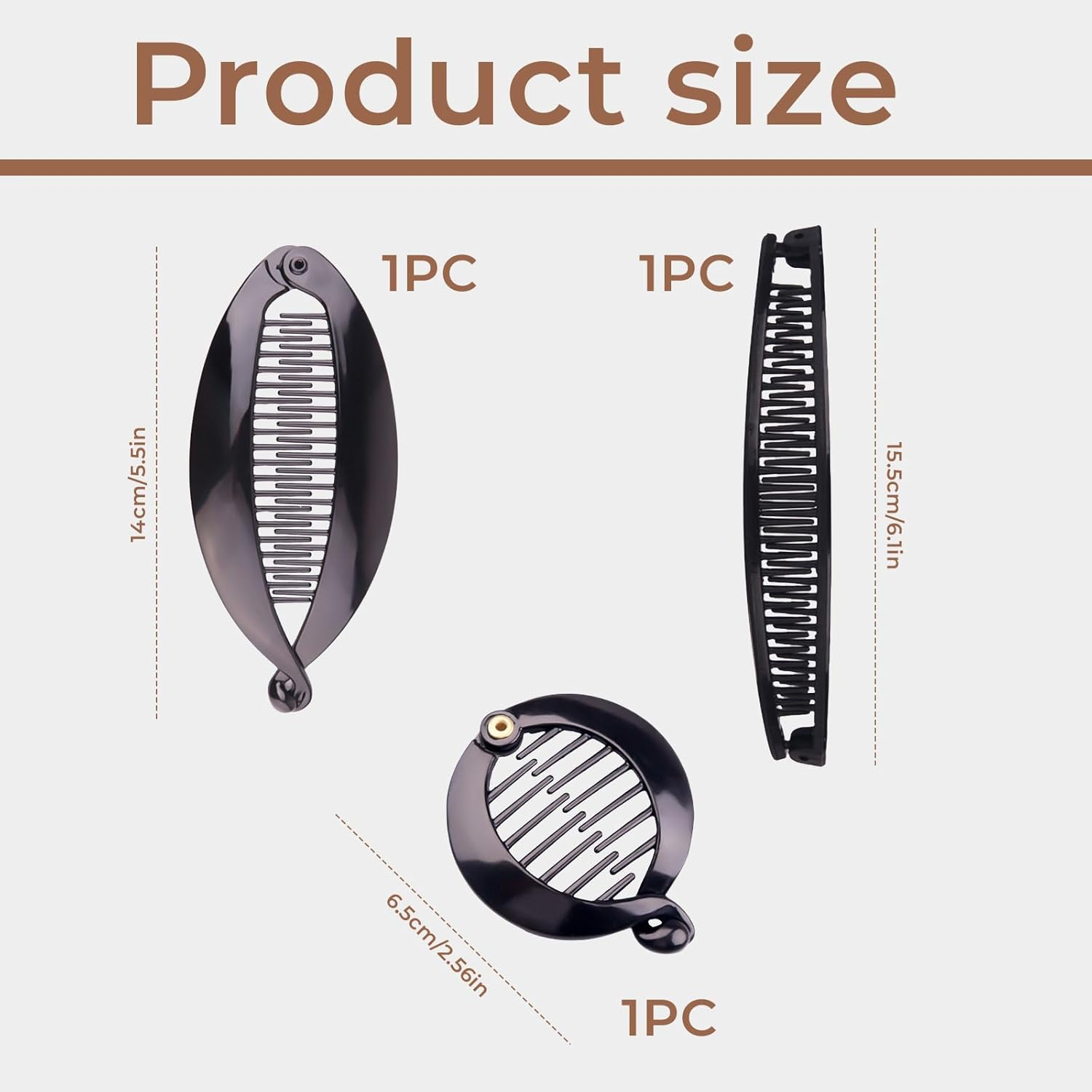 EUYKQNOI Pack of 3 Banana Clip Thick Hair, Banana Clip Hair, Banana Hair Clips, Vintage Fishtail, Hair Clip Women, Hair Clips Girls, Banana Hair Clips Women for Ponytail, High Stec image number 4