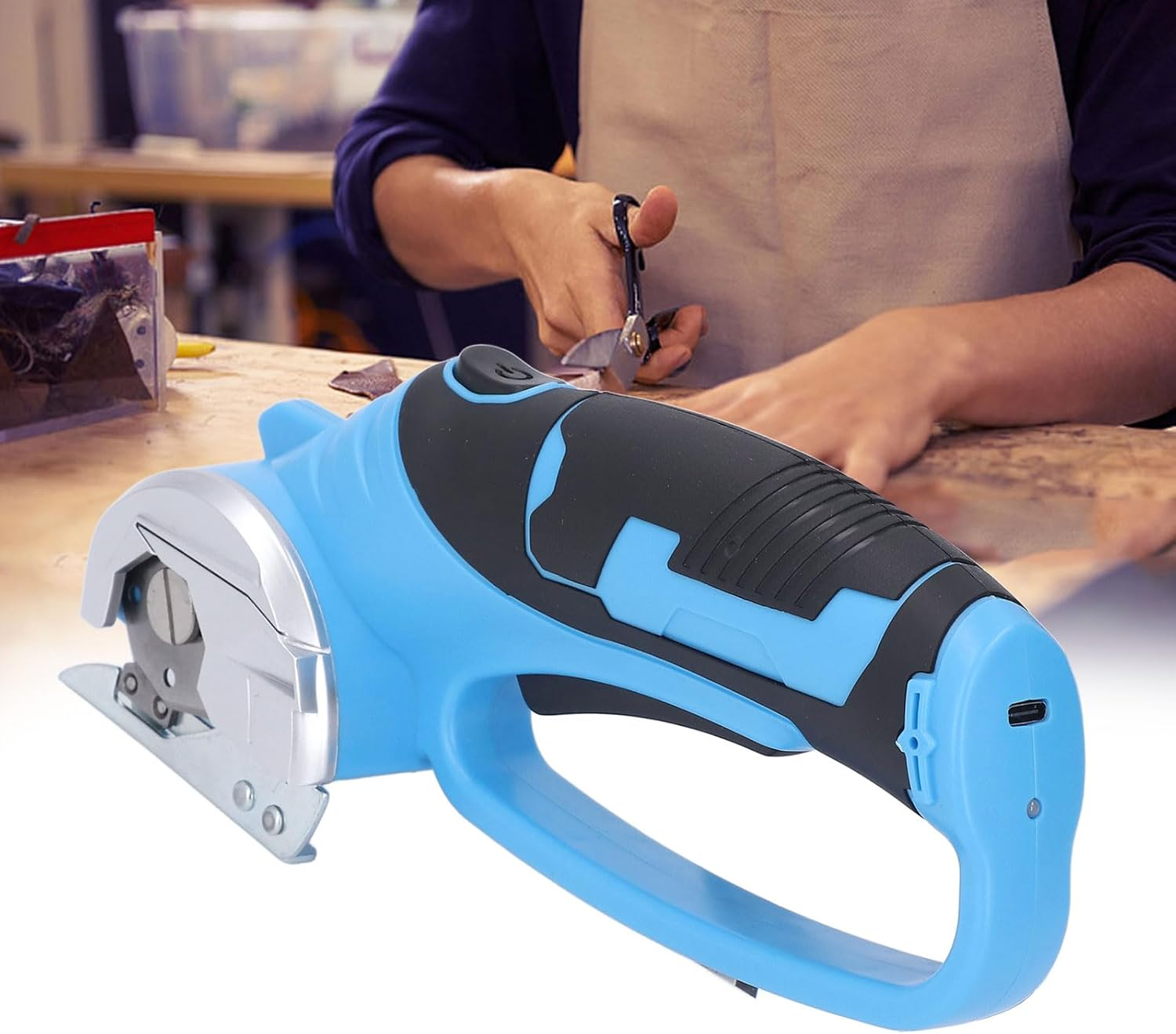 Cordless Electric Scissors, 4V Cardboard Cutter, Rechargeable Fabric Cutters with Safety Lock & LED Light, Powerful Rotary Cutter for Cutting Carpet, Cardboard, Leather, Paper, Plastic image number 1