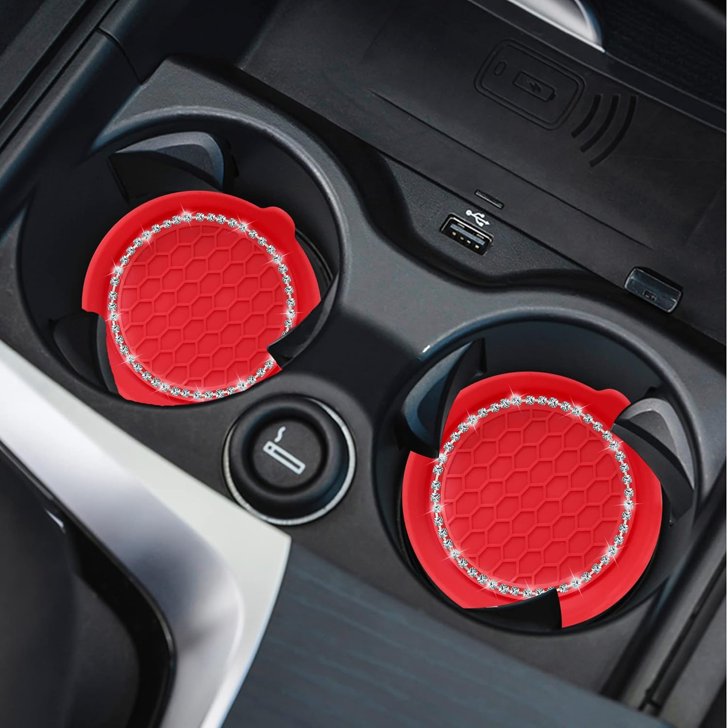 Toiyason Car Cup Coaster Universal Vehicle Spill Holder Automotive Interior Accessory with Bling Rhinestone Red 4 Pack image number 7