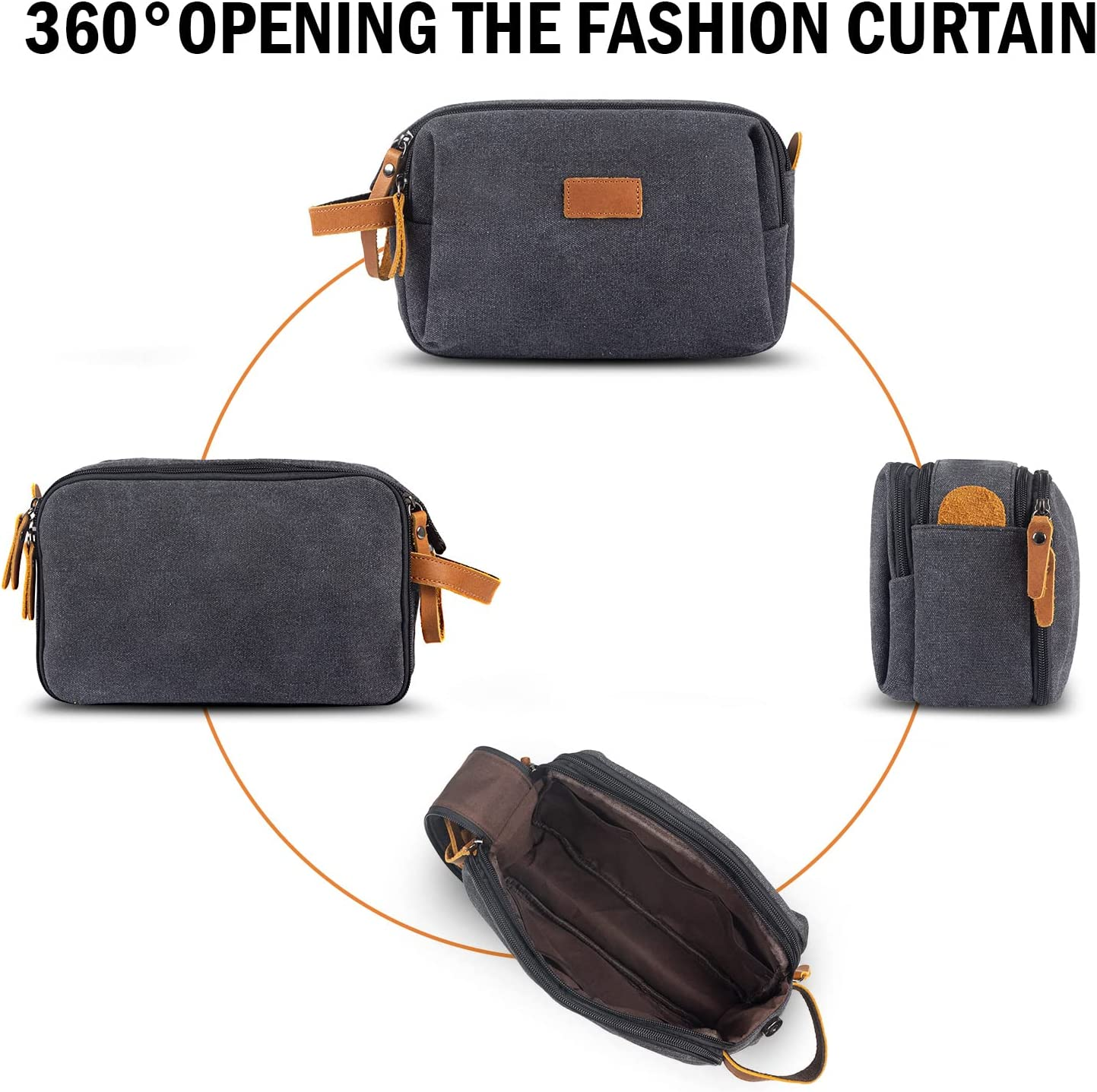 INONIX Men'S Toiletry Bag, Leather and Canvas Travel Toiletry Organizer Bag with Large Capacity, Dopp Kit for Men, Travel Bathroom Bag, Water-Resistant Shaving Bag for Toiletries Accessories image number 6