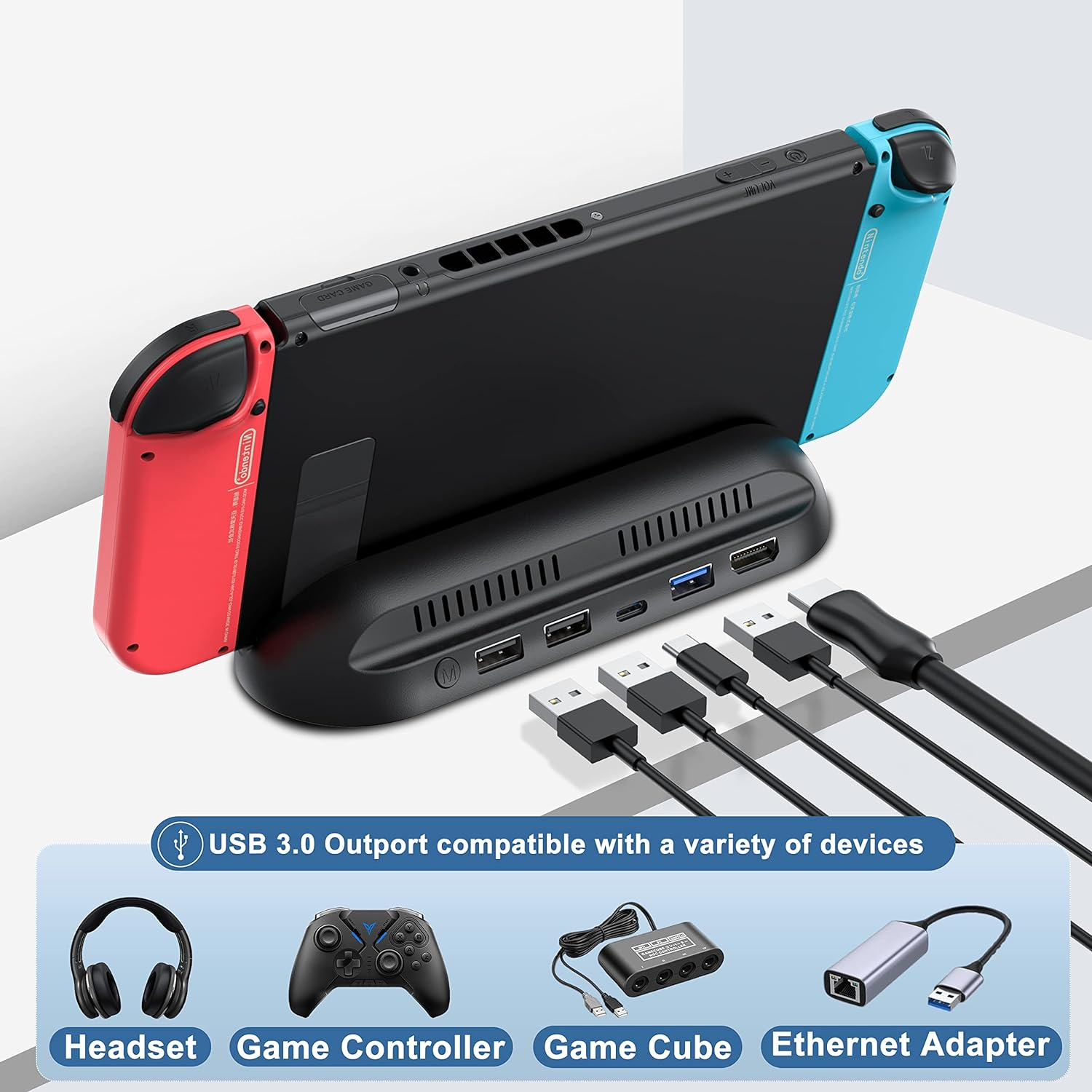 RREAKA 5 in 1 Switch Dock for Nintendo Switch OLED TV Adapter Switch Docking Station with HDMI USB 3.0 Port Type C Charging Type C Connectors Travel Switch Base Portable USB C Hub Stand image number 4