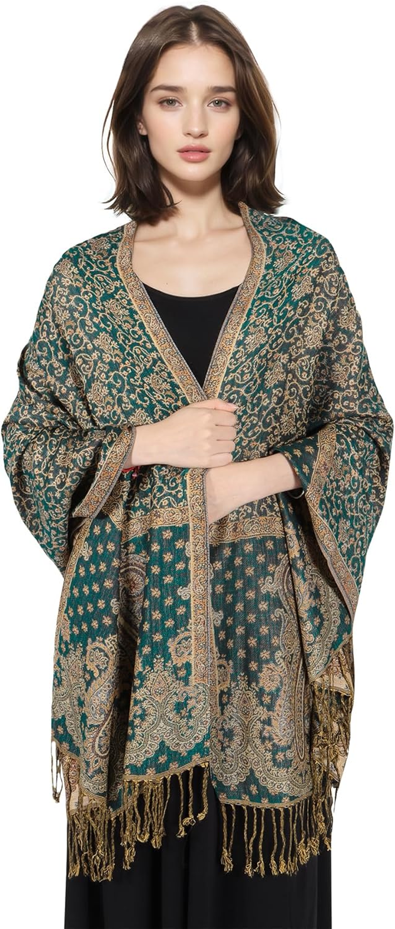 Women Pashmina Shawls and Wraps Scarf Soft Silky Reversible Paisley Shawl for Women UK image number 3