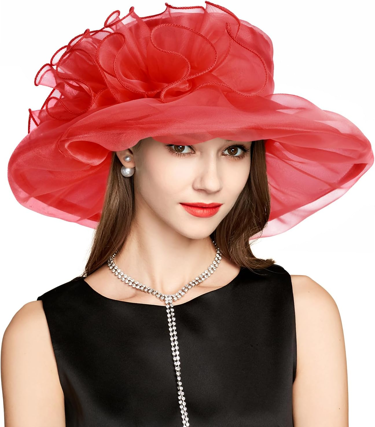 2025 Wide Brim Floral Sun Hat Church Hats for Women Ladies, Organza Feather Racecourse Horse Race Day Fascinator Hats for Tea Party Wedding UV Protection