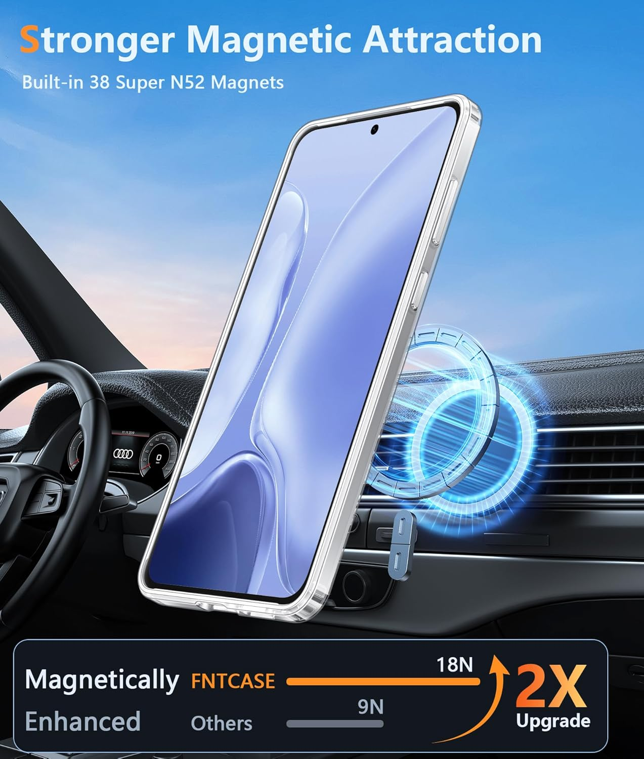 FNTCASE for Samsung Galaxy S25-Edge Case: Clear Magnetic Military Grade Drop Protection anti Yellowing Cell Phone Cover - Rugged Shockproof Protective Bumper Transparent Phonecase