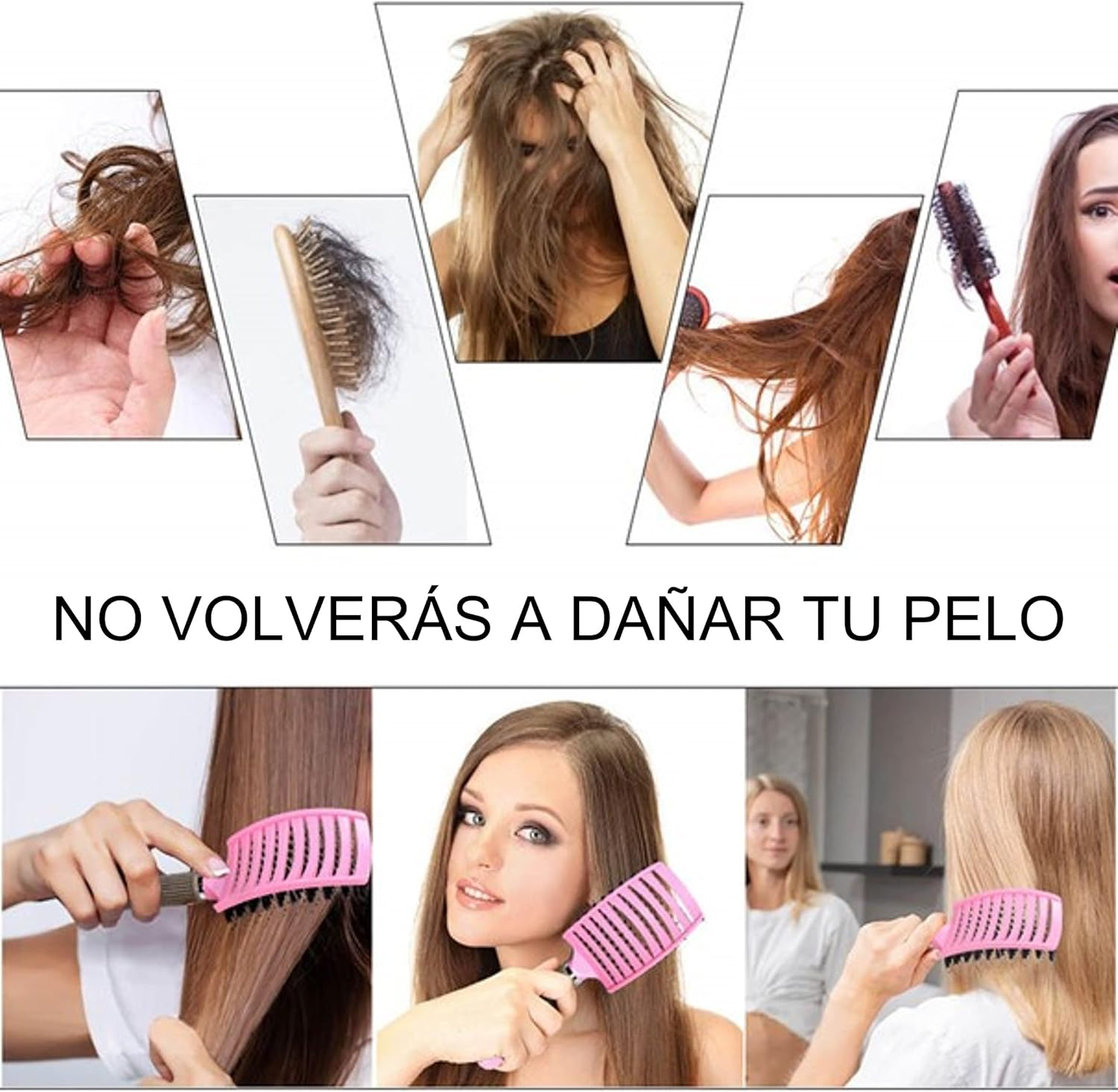 Hair Brush + 5 Scrunchies - anti Pull - Massage Effect - Detangling Comb - Jabali Bristles - All Hair Types (Pink) image number 1