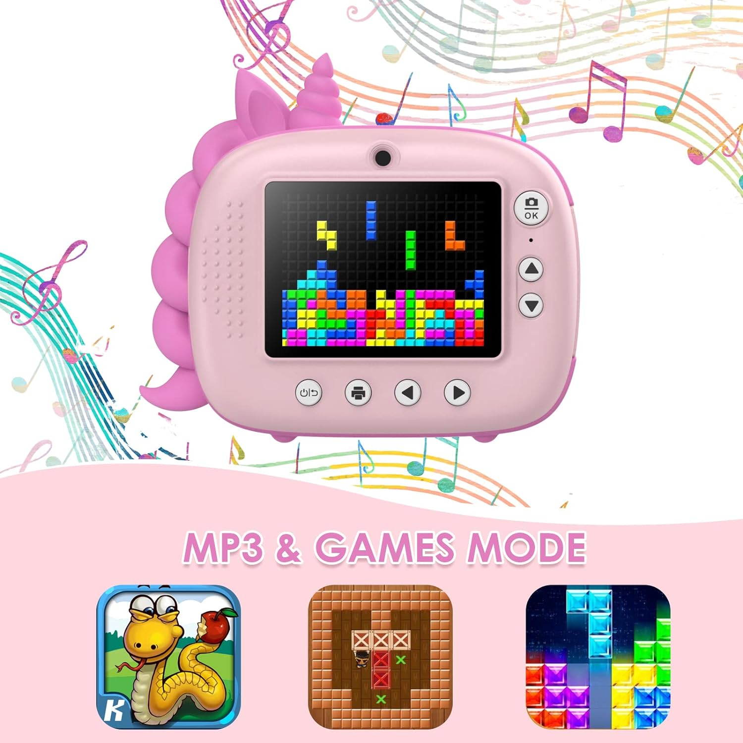 Camera Instant Print, Digital Camera for Kids with Zero Ink Print Paper & 32G TF Card, Selfie Video Camera with Color Pens & Photo Clips for DIY, for Girls Boys 3-12 Years Old (Pink) - Blue image number 6