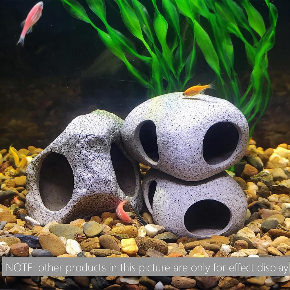 4 PCS Aquarium Ceramic Hideaway Rocks &ndash; Safe Fish Tank Decorations for Betta, Shrimp, Reptile Breeding, Hiding & Playing &ndash; Non-Toxic Cavern Caves for Aquatic Pets image number 1