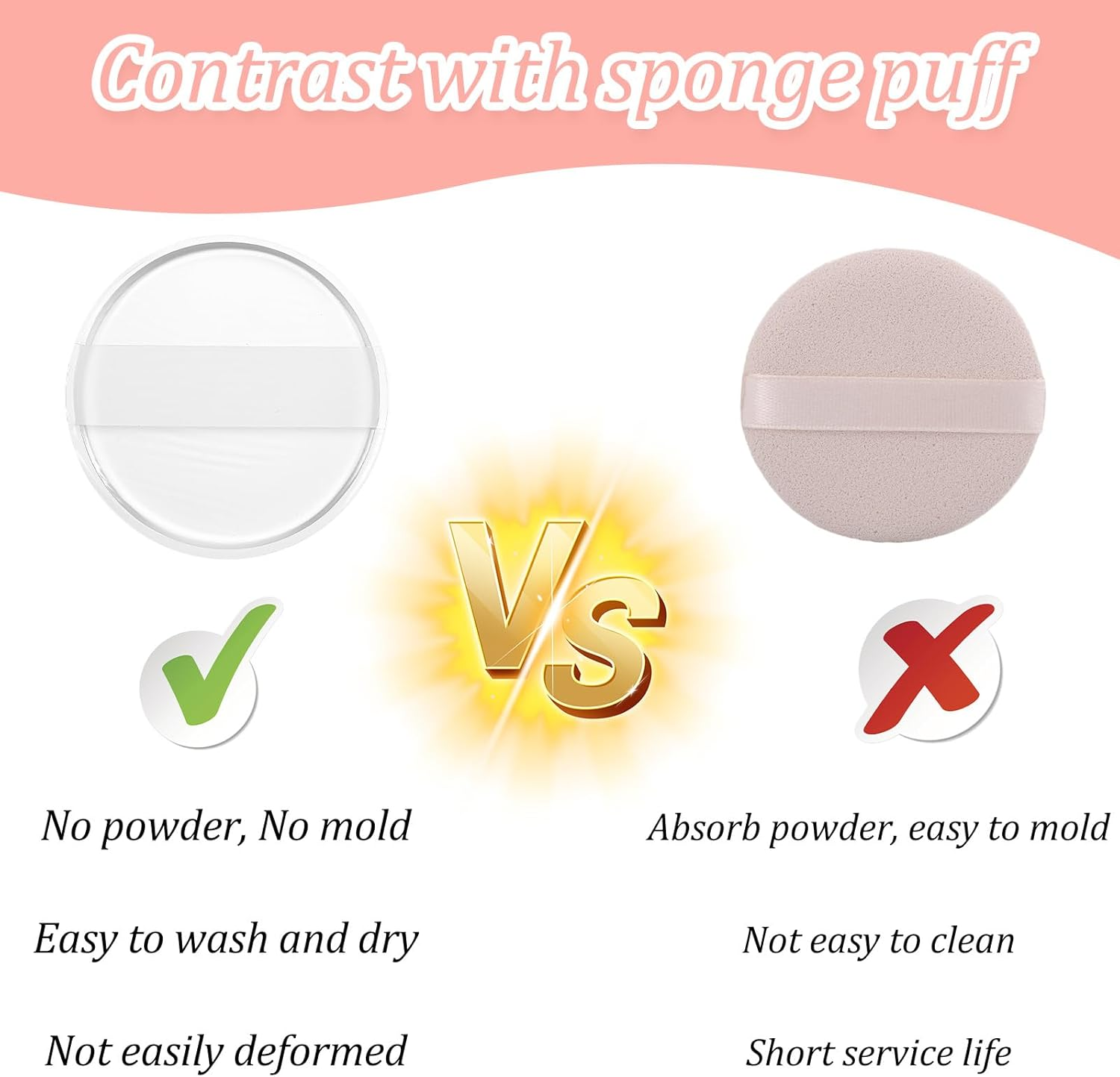 2Pcs Silicone Makeup Sponge, Clear round Powder Puff Washable Makeup Applicator for Women Girls Non-Absorbent Cosmetic Beauty Sponge for Foundation, Concealer, Cream, Blush, Highlighter image number 1