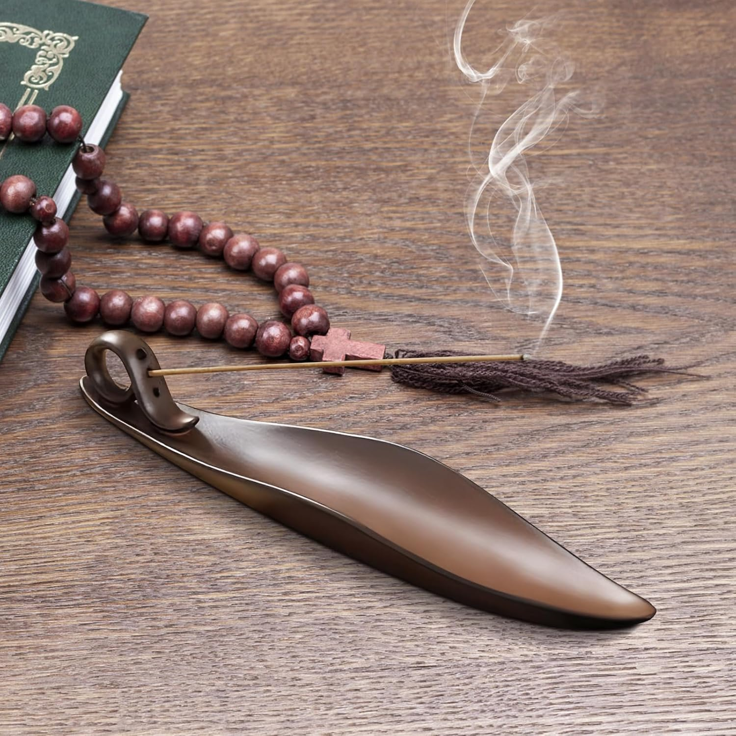 Incense Holder Set - 9 Inch Incense Leaf Boat Stick Holder, & Leaf and Snail Incense Burner, Modern Natural Design, Ceramic Incense Ash Cather for Counters, Meditation Room, Yoga, Home, Office image number 6