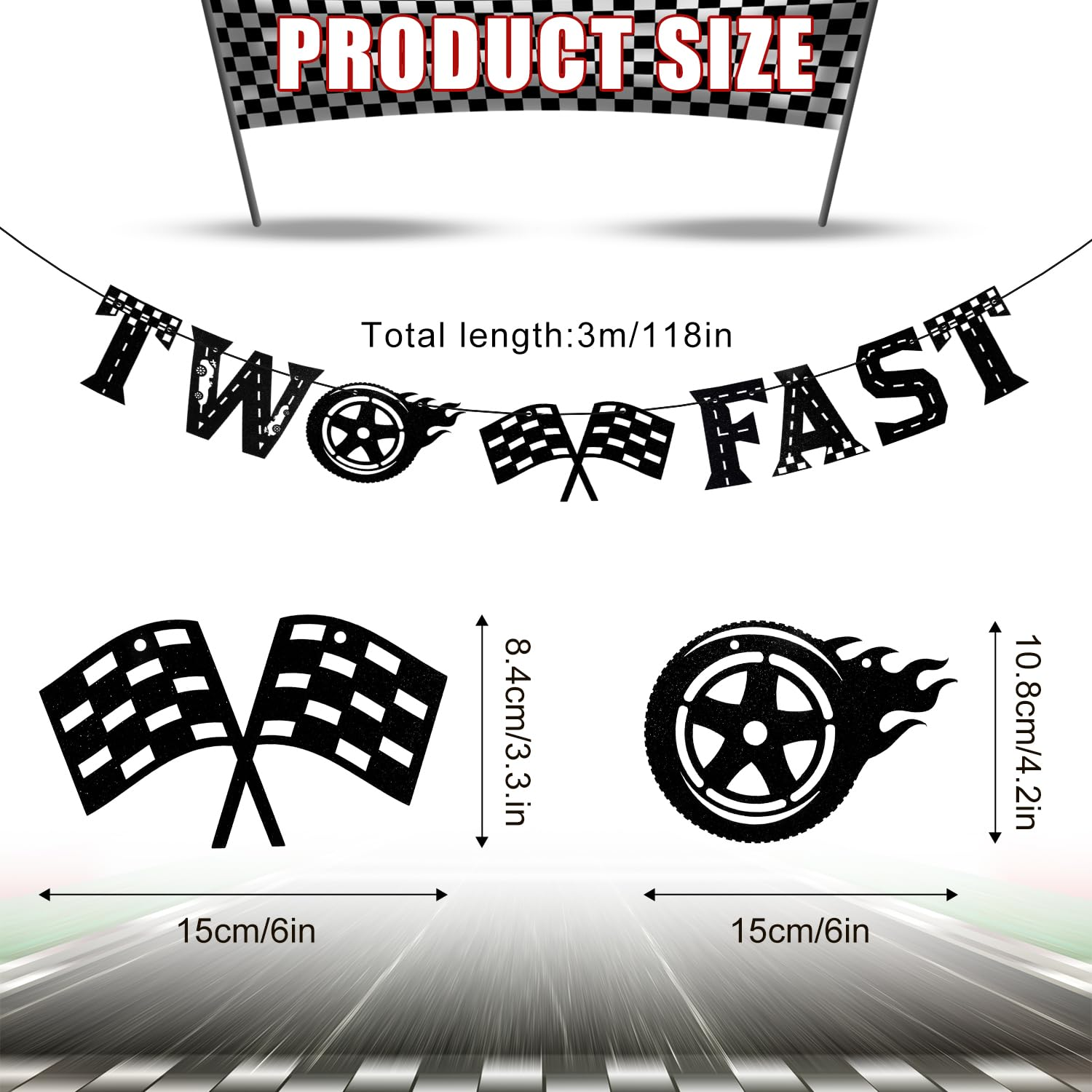 Two Fast Banner, Black Two Fast Birthday Banner Racing Car Birthday Party Decorations Paper Pre-Assembled Two Fast Birthday Decorations for Parties image number 5