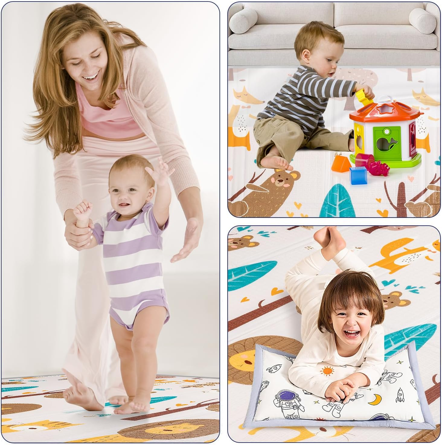 Baby Play Mat, 200 * 180Cm Large Thick Playmat, Folding Portable Waterproof Reversible Double-Sided Crawling Play Mat, Baby Floor Mat for Infants and Toddlers, Easy to Clean (71 * 79 * 0.4In-Bear) image number 1