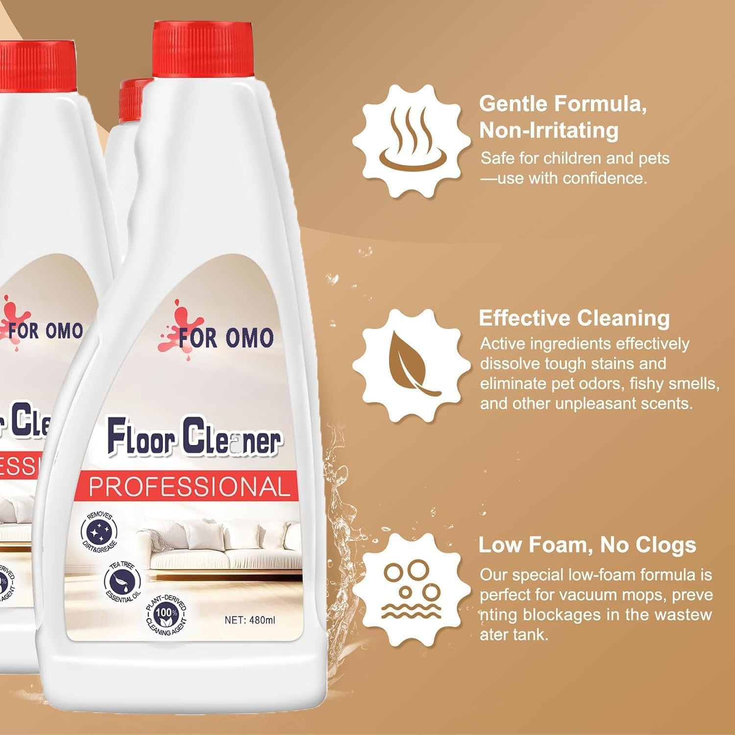 Floor Cleaning Solution, 2-Pack 480Ml, Eco-Safe, Compatible with All Roborock Mopping Robots (S7, S8, Qrevo, Q7, Q8 Series), Pet & Kid Friendly, Stain-Busting & Fresh-Scented