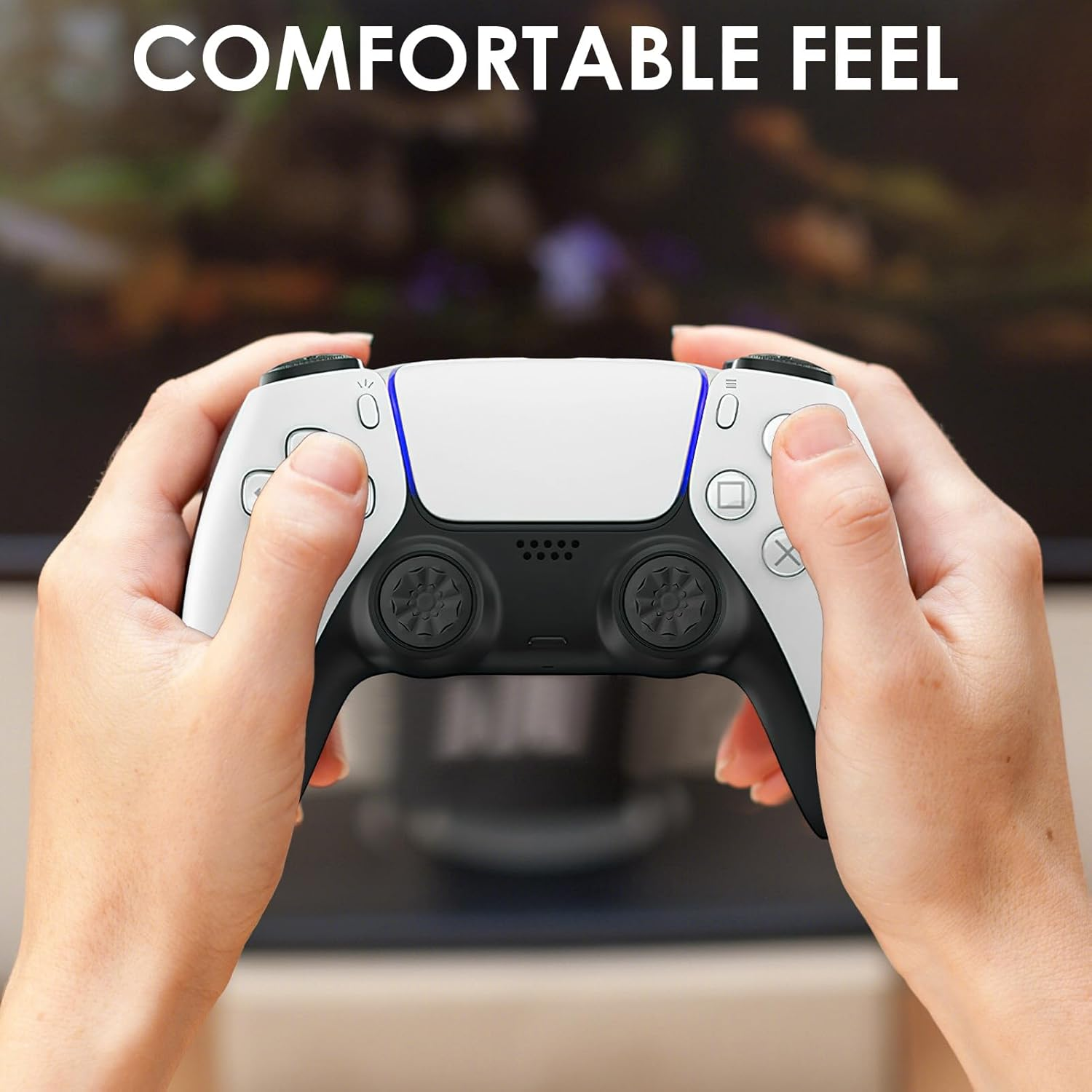 Textured PS5 Thumb Grips Controller Cover - 2 Pairs Black & White Non-Slip Silicone Joystick Caps Compatible with PS5/PS4 Controller Accessories (Improve Grip & Control) image number 3