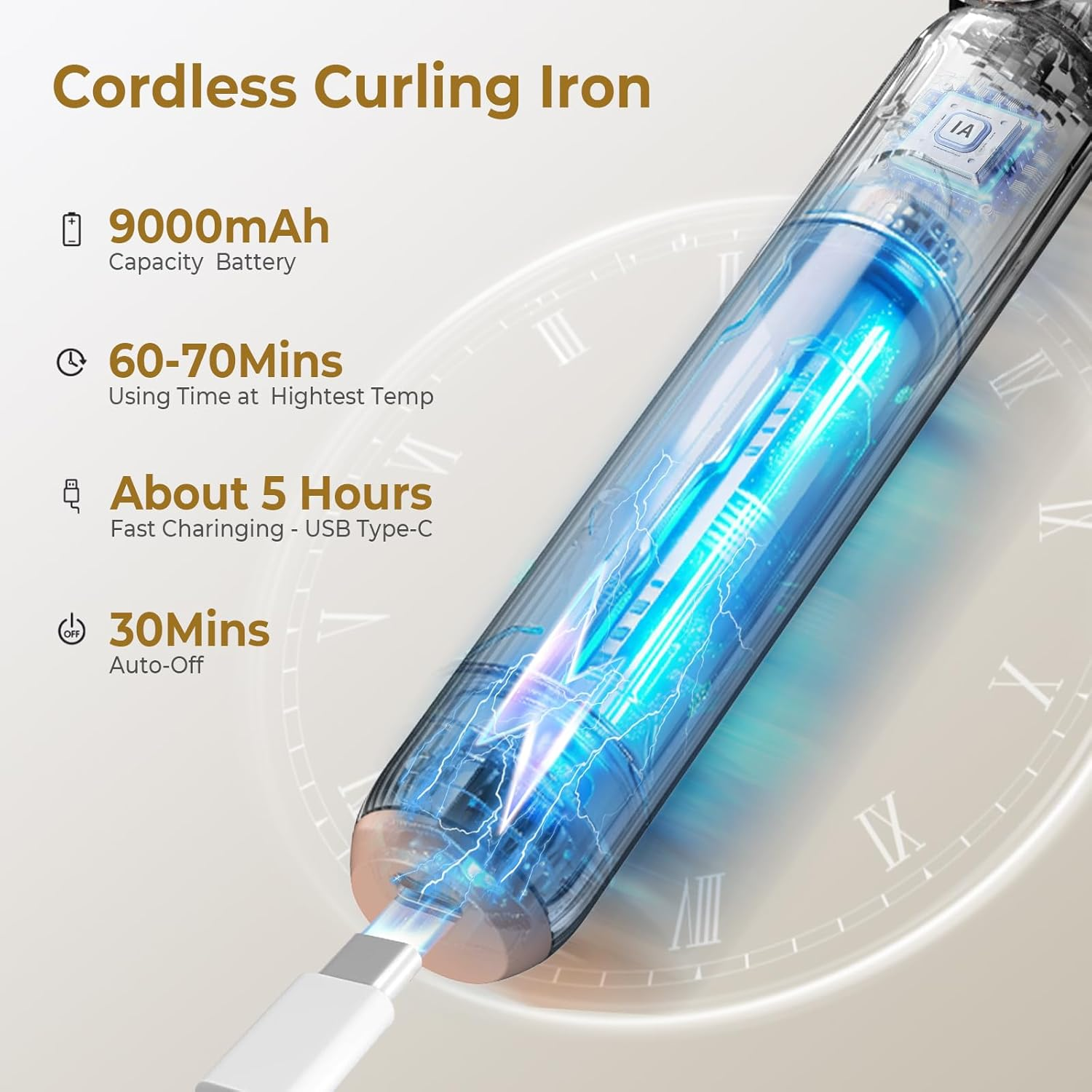 9000 Mah Wireless USB Curling Iron, Rechargeable Curling Iron