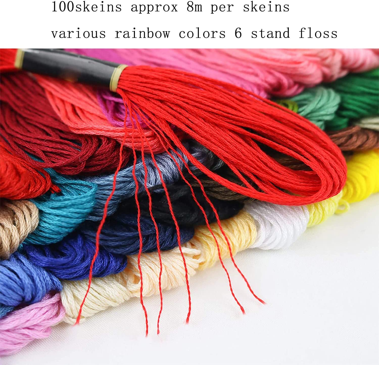 100 Skeins Multicolor Embroidery Floss, Cross Stitch Threads, 8M/8.75Yd Each, 6 Strands, Machine Washable, Perfect for DIY Projects image number 1