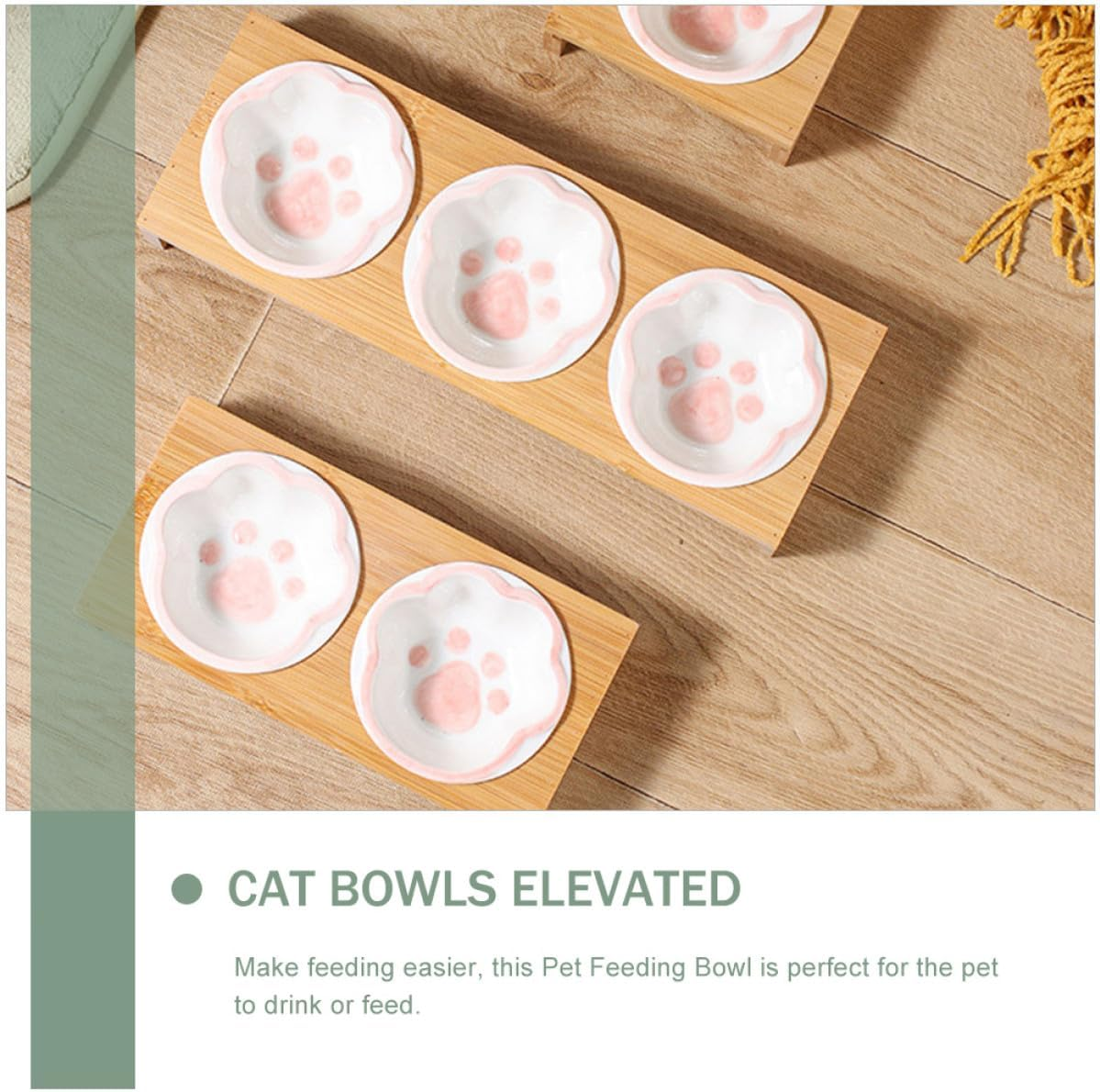 Kisangel Ceramic Cat Feeding Bowl Set with Elevated Rack, Anti-Slip Reusable Pet Food Bowls for Cats and Kittens, Comfortable Height for Healthy Dining and Neck Protection image number 4