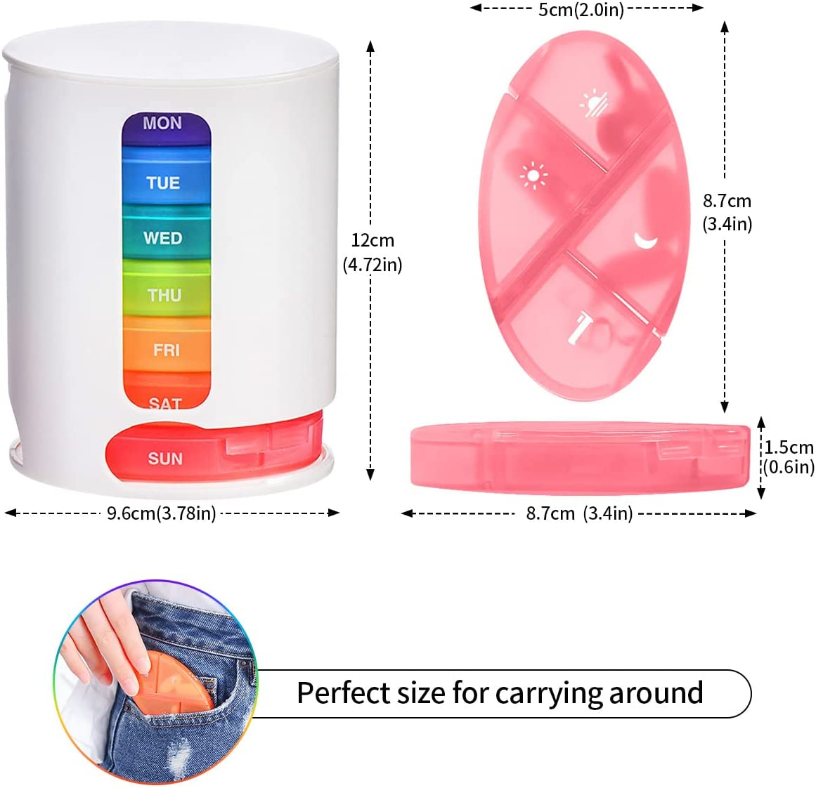 Miss Rui Weekly Pill Organiser BPA Free Pill Box Case 7 Day 4 Times a Day, Portable Stackable Pill Dispenser to Hold Fish Oils Vitamins Supplements and Medication (White) image number 4