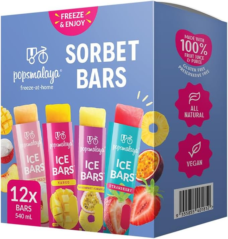 Pops Malaya Freeze-At-Home Sorbet Bars - Variety Pack 12X45Ml